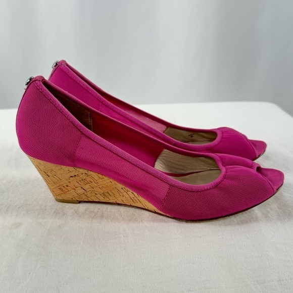 Donald J Pliner Molly Peep Toe Cork Wedge Heels in Pink Size 8 - Picture 3 of 6